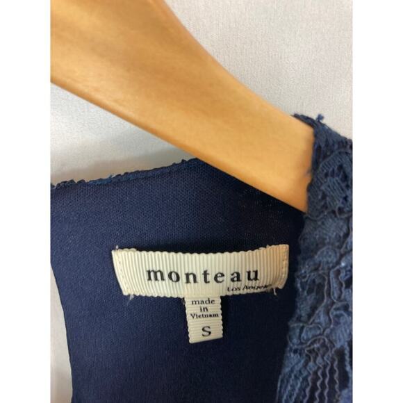 Monteau Navy Lace Layered Sleeveless Dress Size Small - Picture 4 of 6